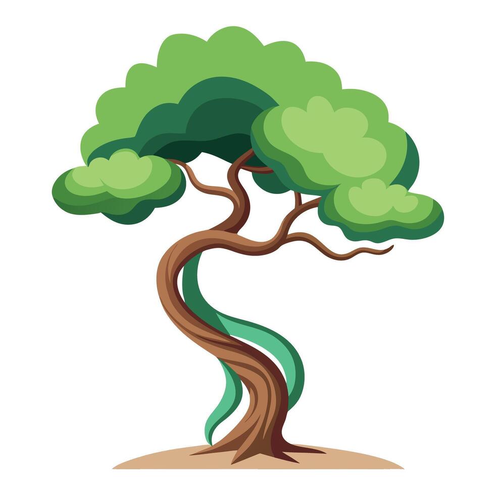 Whimsical tree design featuring a stylized wavy trunk creating a visually appealing and flowing aesthetic vector