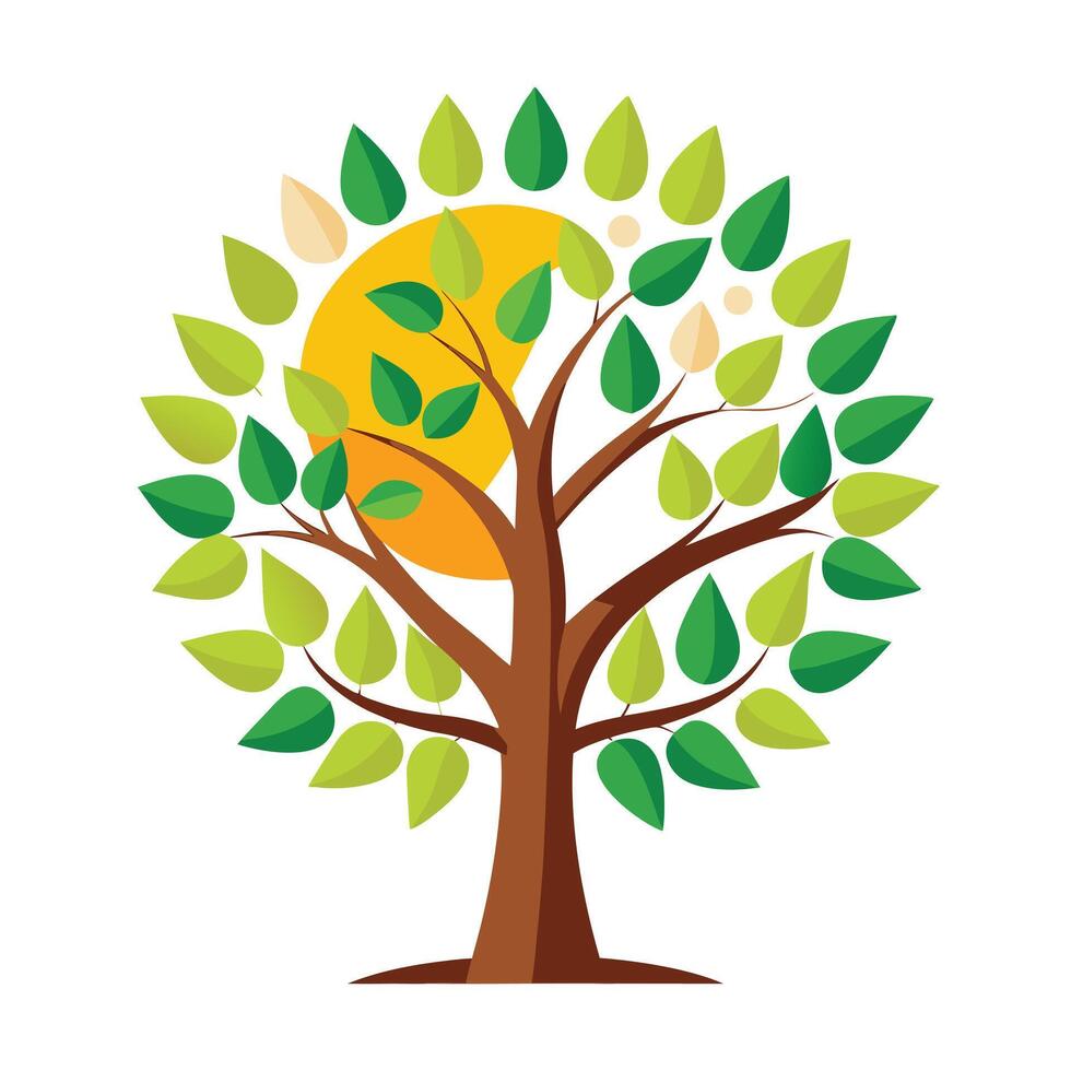 Creative tree design showcasing stylized leaves embodying the sun and the moon in a whimsical and celestial style vector