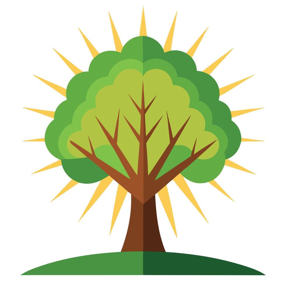 Bright tree artwork showcasing a stylized sunburst located at the heart of the design for visual emphasis vector