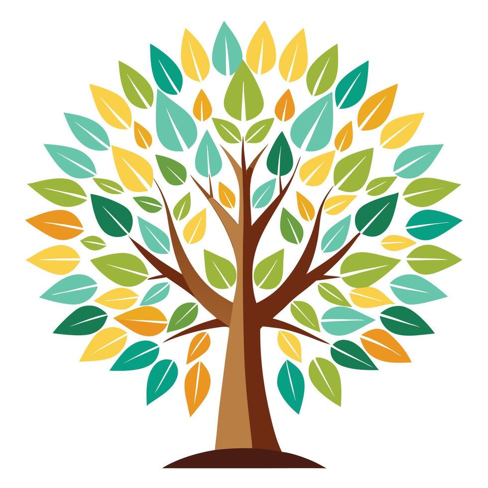 Luminous tree design featuring a stylized sunburst forming the canopy with radiating energy and light vector