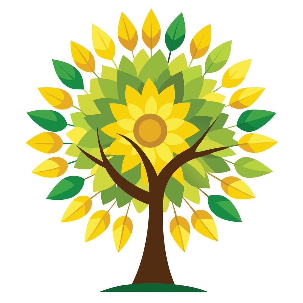 Beautiful tree artwork featuring creatively designed leaves resembling bright and cheerful sunflower petals vector