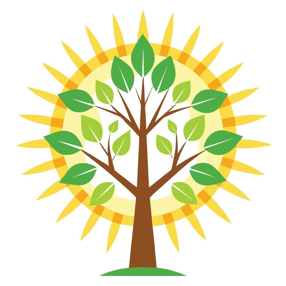 Creative tree design featuring stylized leaves with a bold sunburst pattern for a visually impactful and energetic look vector