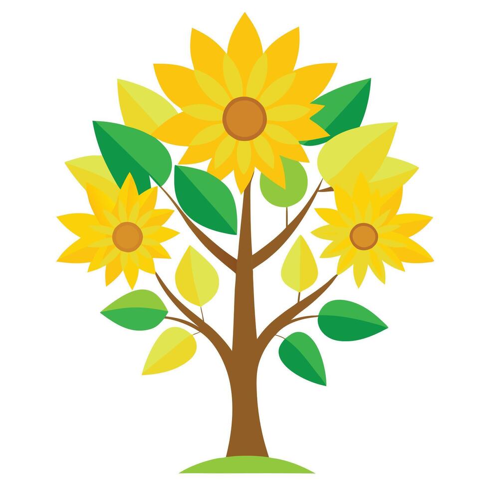 Charming tree design showcasing stylized leaves shaped like vibrant sunflower petals in a floral concept vector