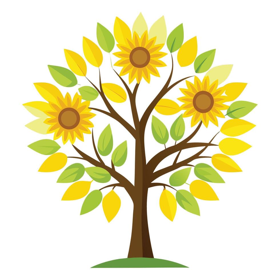 Unique tree illustration with stylized sunflower petal leaves creating a sunny and optimistic visual representation vector