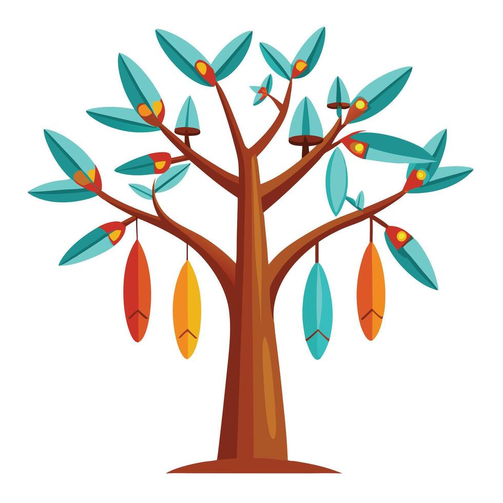 Tropical tree illustration with stylized surfboards dangling as eye-catching leaves creating a unique summer vibe vector
