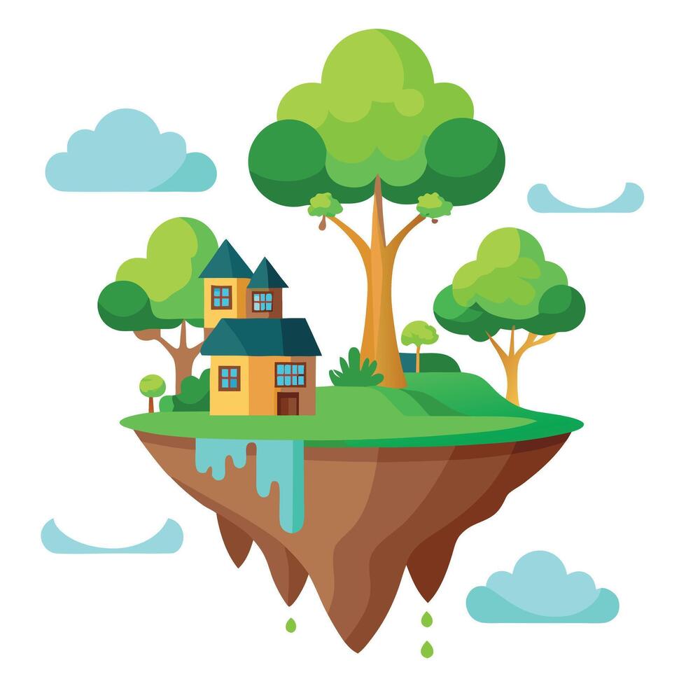 Surreal Tree Tiny Floating Island Leaf Design vector