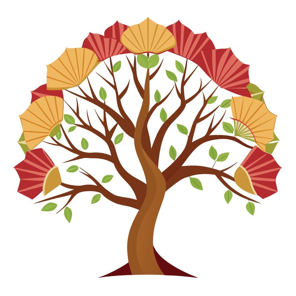 Oriental Tree Traditional Asian Fan Leaves vector
