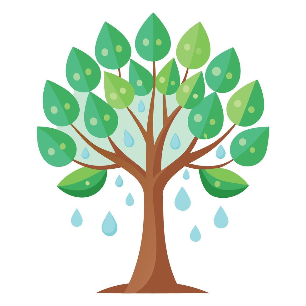 Designed Tree Transparent Leaves Holding Dewdrops vector