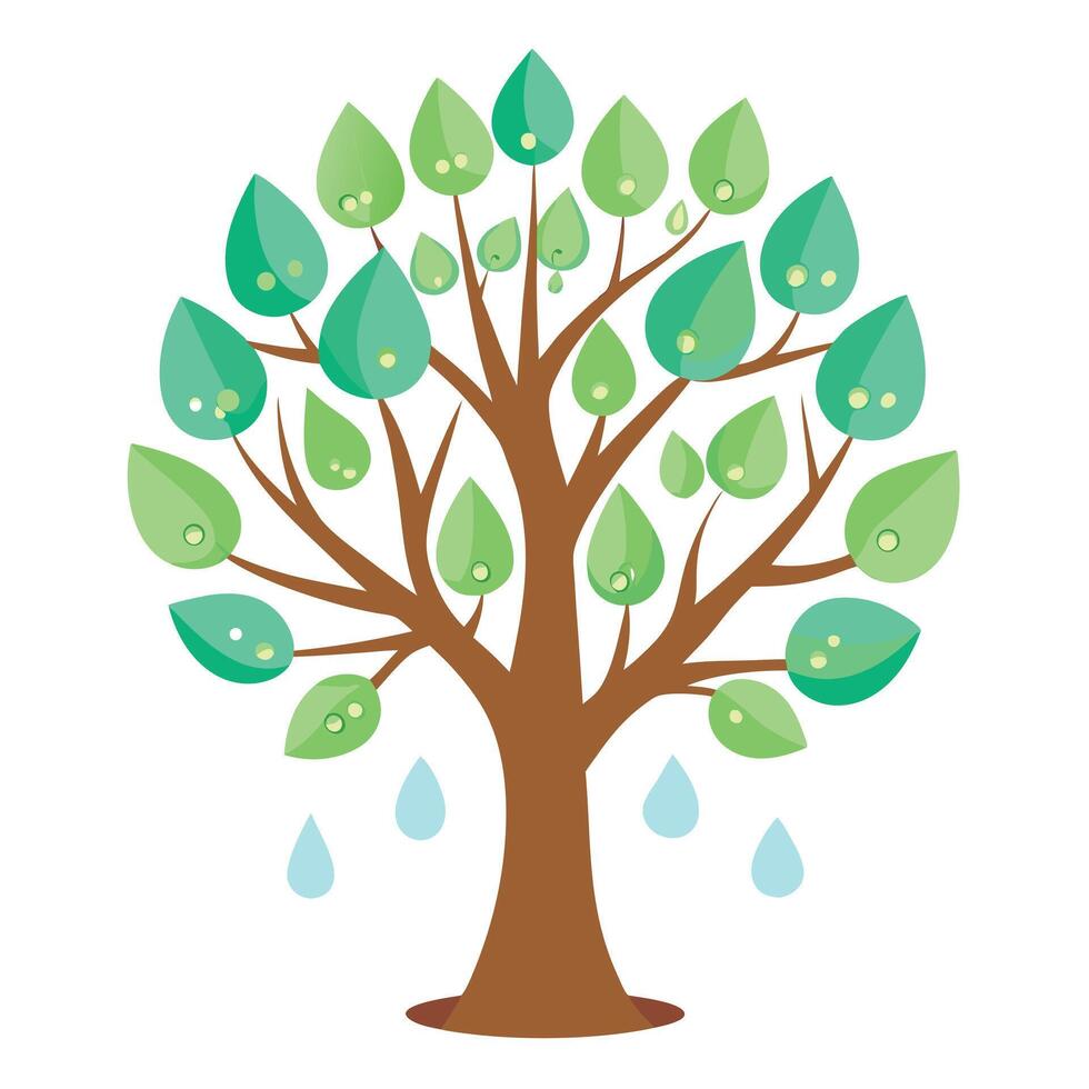 Water Drop Tree Transparent Leaf Design vector