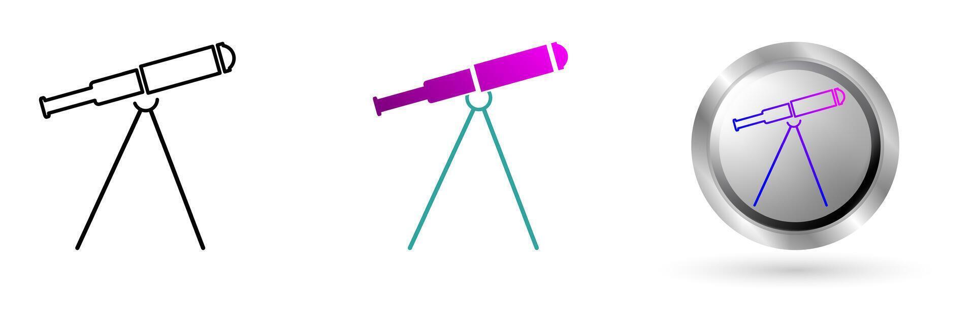Telescope icon symbolizes space technology innovation, planetary exploration. Ideal for astronomy education, science applications, etc. vector