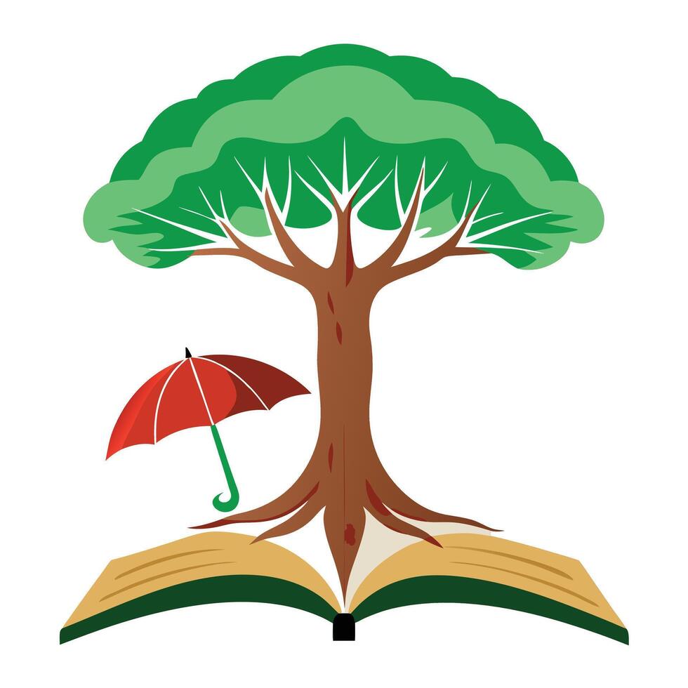 Designed Tree Umbrella Canopy and Open Book Roots vector
