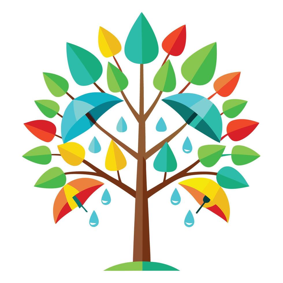 Designed Tree Flat Umbrella Leaves vector
