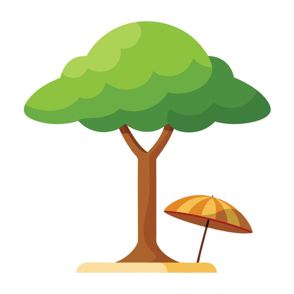 Artistic tree design displaying an umbrella-like canopy providing a cool and shaded area in a natural setting vector