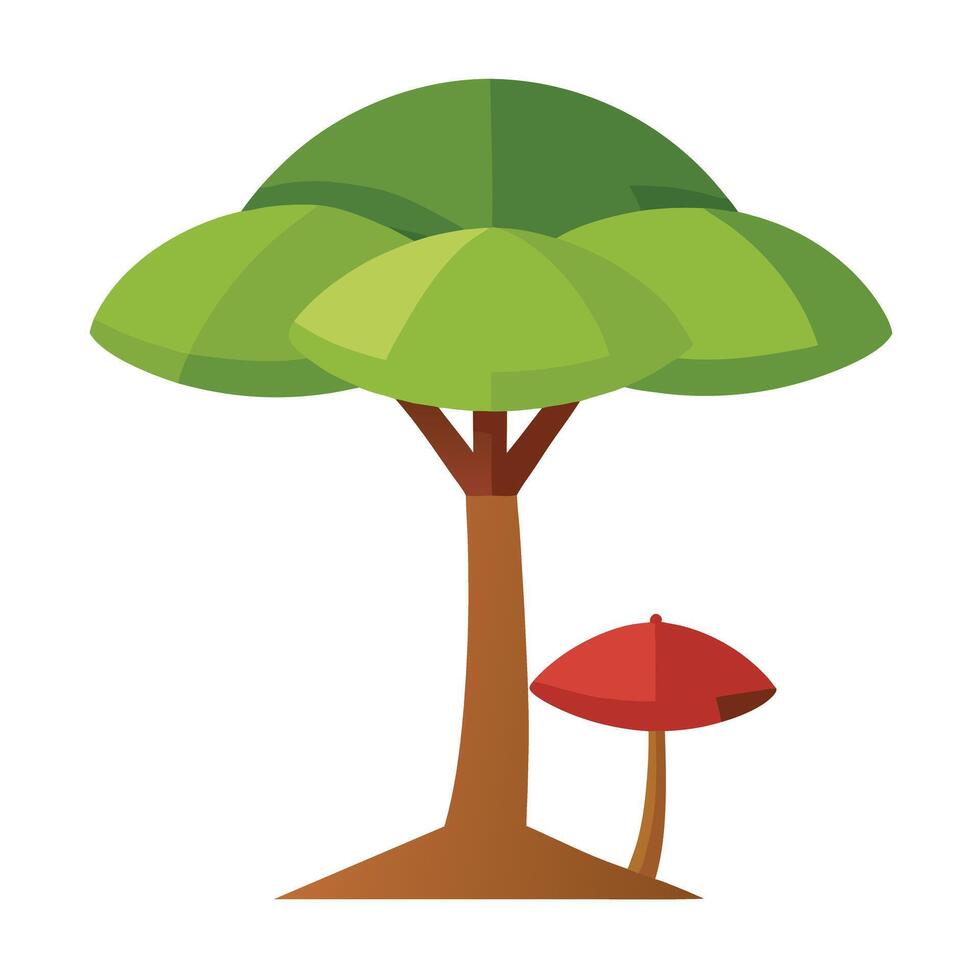 Creative tree illustration with an umbrella-shaped top representing security and defense in a natural landscape vector