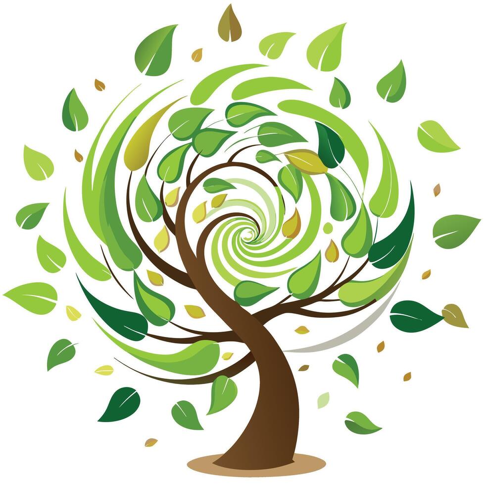 Swirling tree design featuring a stylized vortex as the canopy creating a dynamic and mesmerizing visual effect vector
