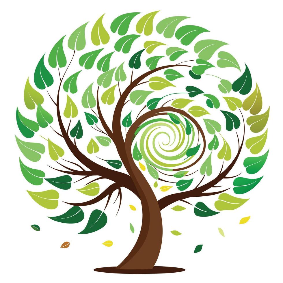 Abstract tree illustration with a stylized vortex as its canopy depicting a sense of energy and rotation vector