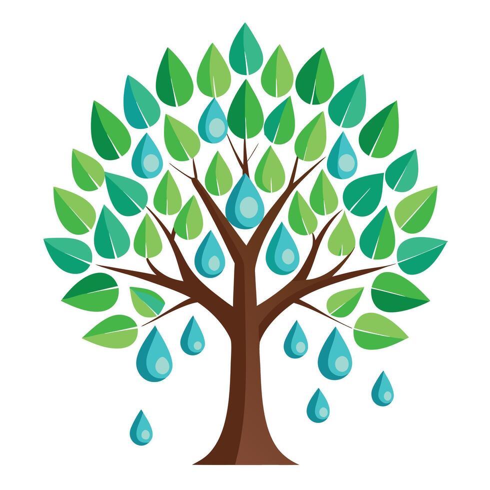 Serene tree design displaying stylized leaves in the form of gentle water droplets for a calming and peaceful visual representation vector