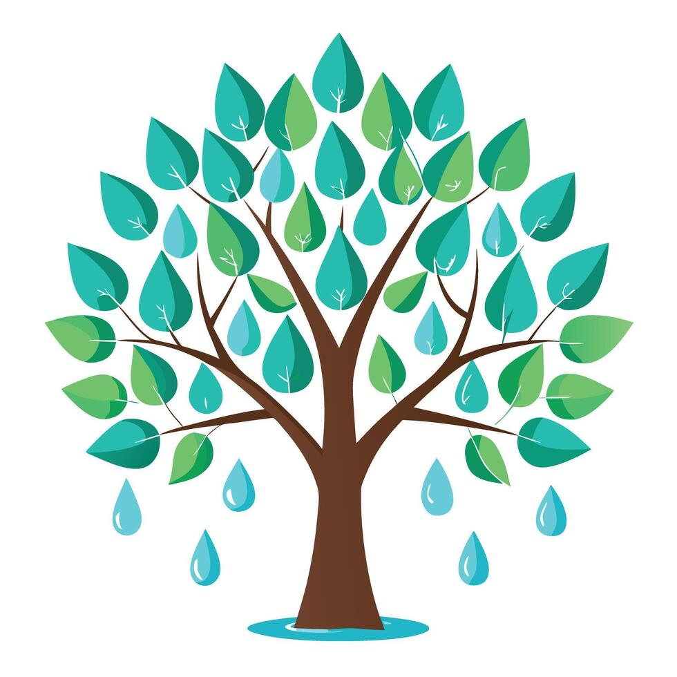 Pure tree design featuring stylized leaves shaped like pristine water droplets creating a refreshing visual concept vector