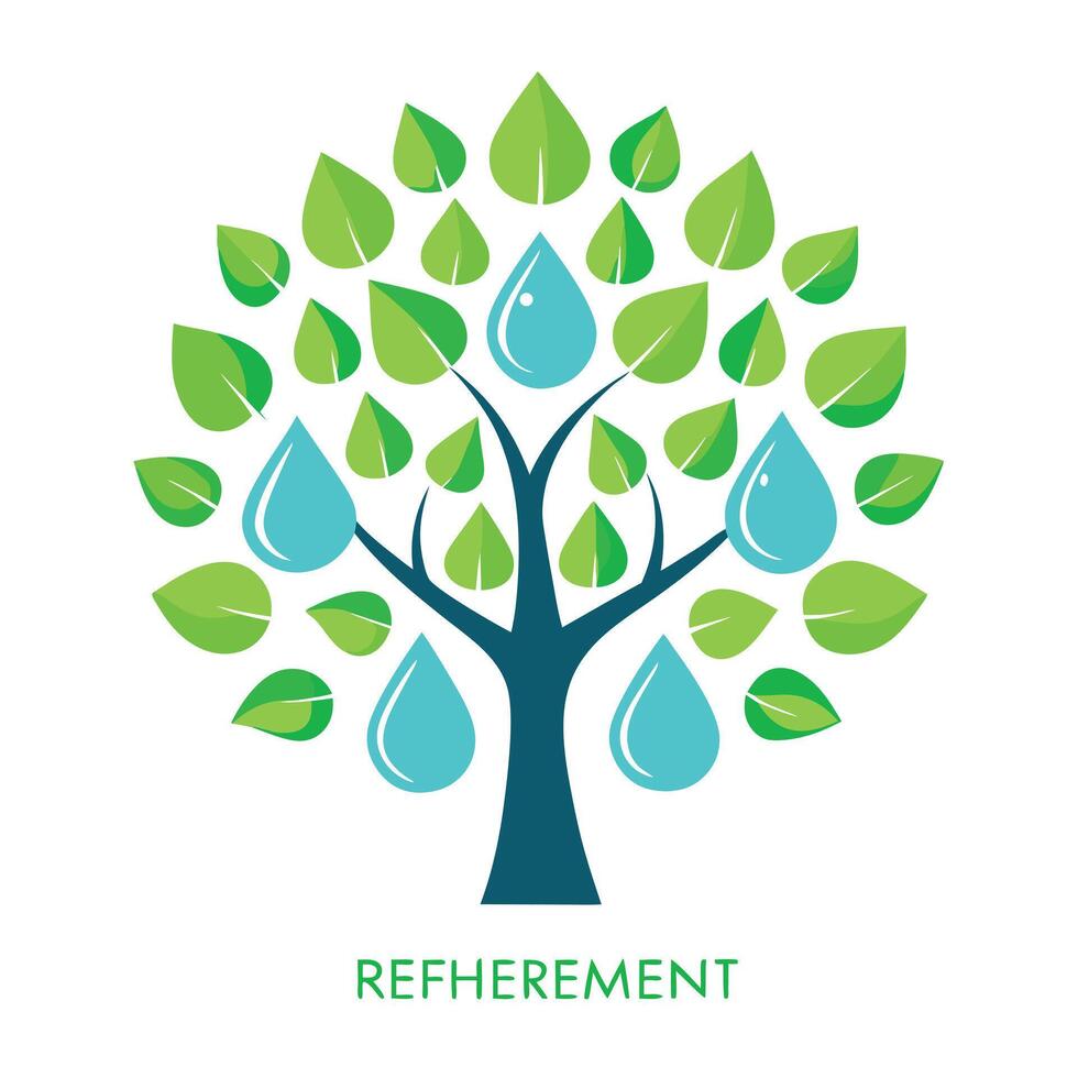 Hydrating tree illustration with stylized water drops forming the leaves adding a sense of natural moisture and vitality vector