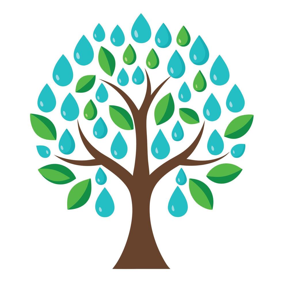 Clean tree artwork showcasing creatively designed water drops as leaves in a simple and refreshing visual style vector