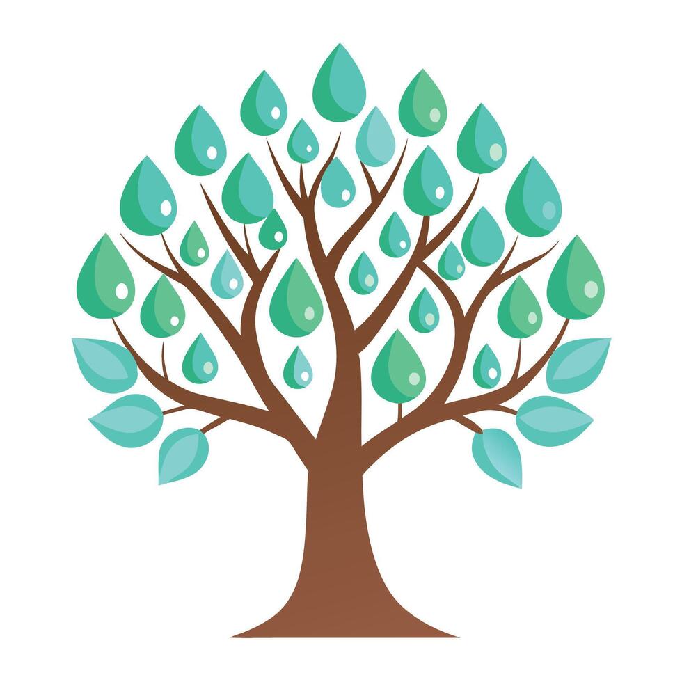 Hydrating tree illustration with stylized water drops forming the leaves adding a touch of natural purity and freshness vector