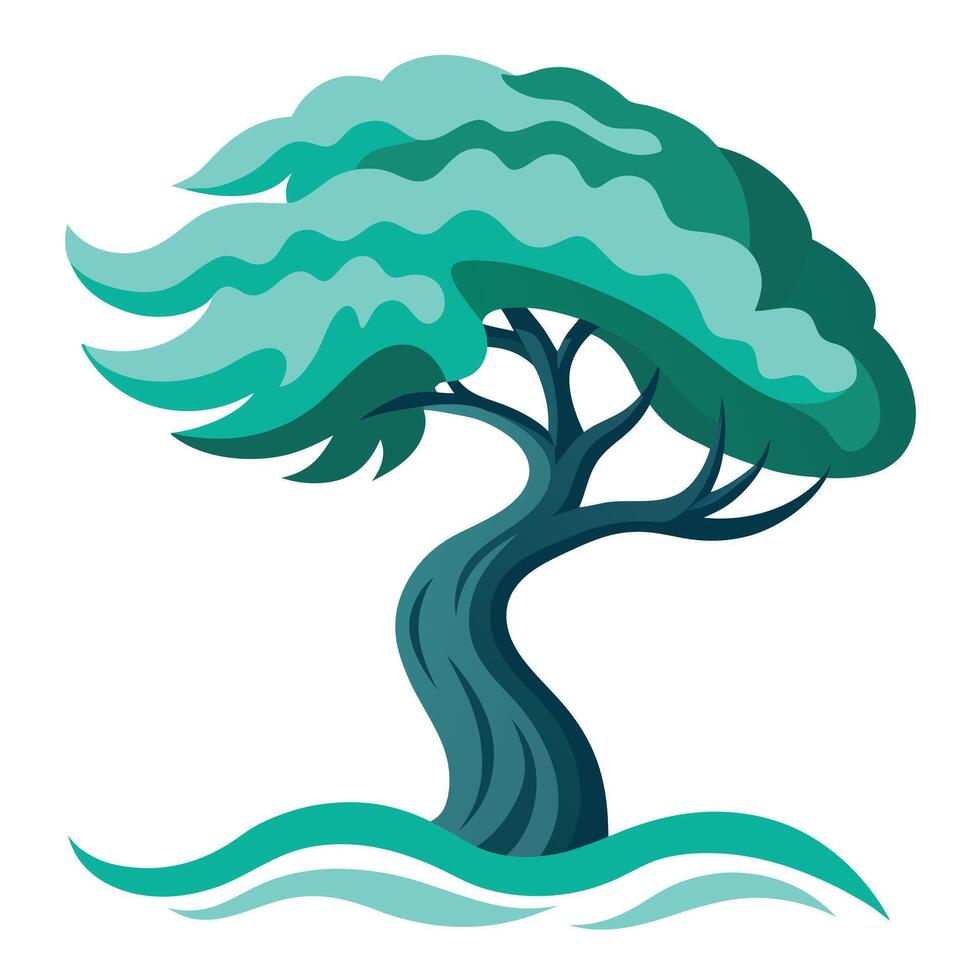 Oceanic tree artwork showcasing creatively designed waves forming the structure instead of traditional branches for a marine theme vector