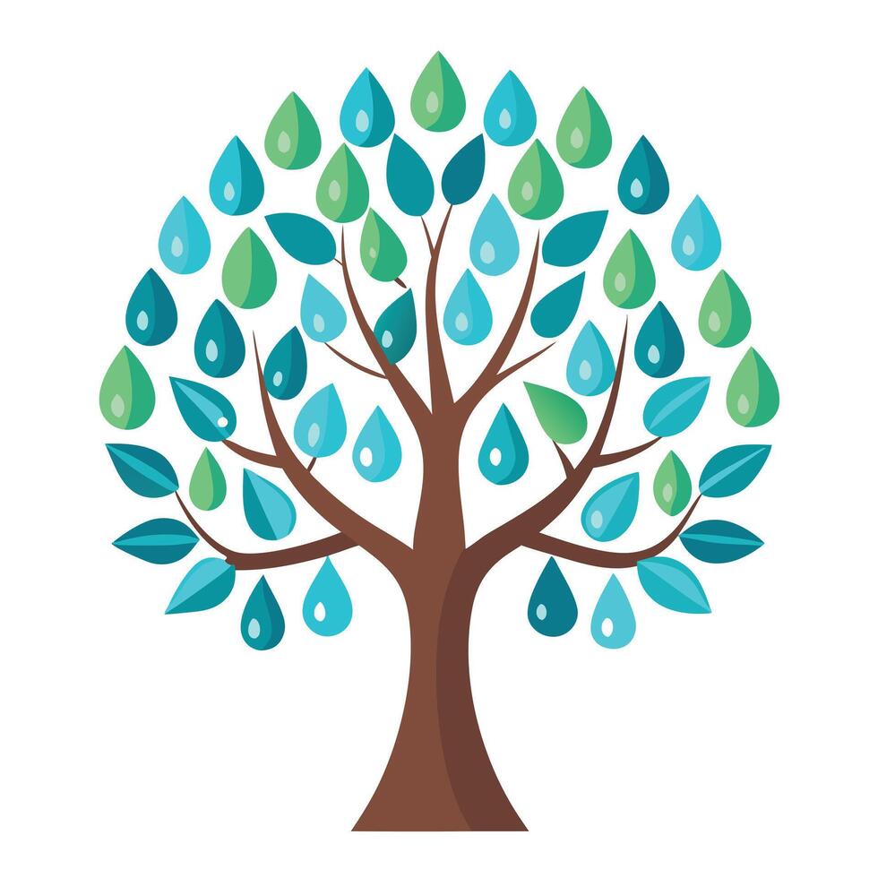 Serene tree design displaying stylized water drops as delicate leaves for a calming and tranquil representation of nature's beauty vector