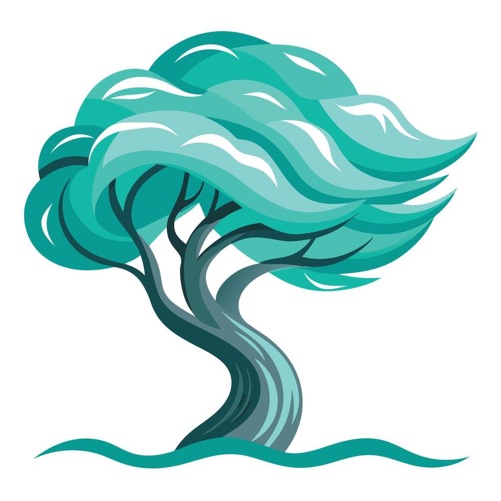 Fluid tree design displaying stylized waves in place of branches creating a visually flowing and water-inspired representation vector