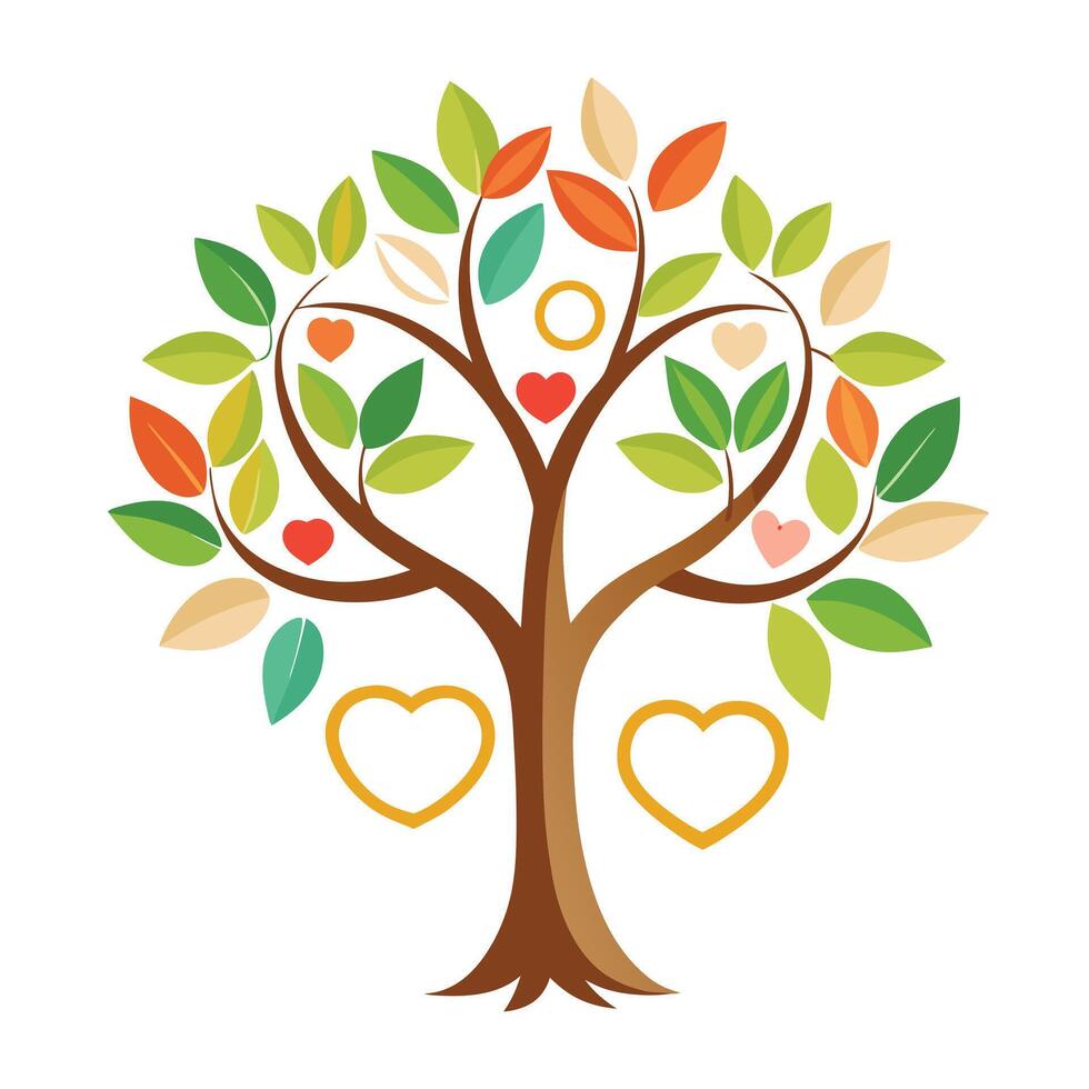 Romantic tree design featuring stylized leaves shaped like wedding rings and hearts symbolizing love and commitment vector