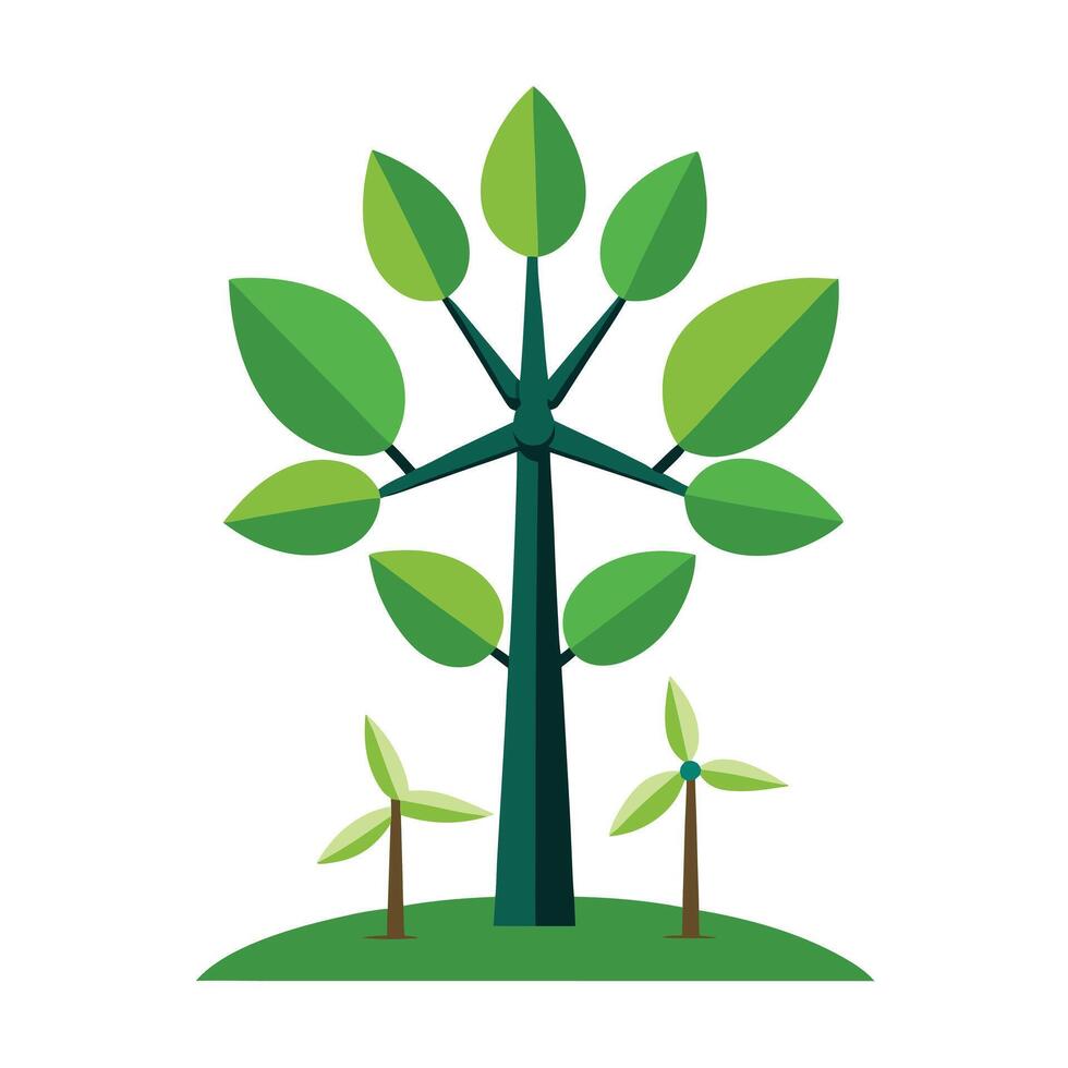 Wind power tree design featuring stylized leaves shaped like windmill blades for a renewable energy concept vector