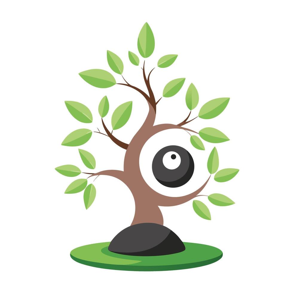 Balance Tree Yin Yang and Zen Stone Leaf Design vector