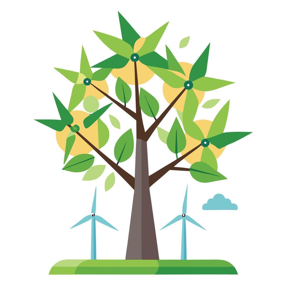 Windmill Leaf Tree Renewable Energy Generation vector