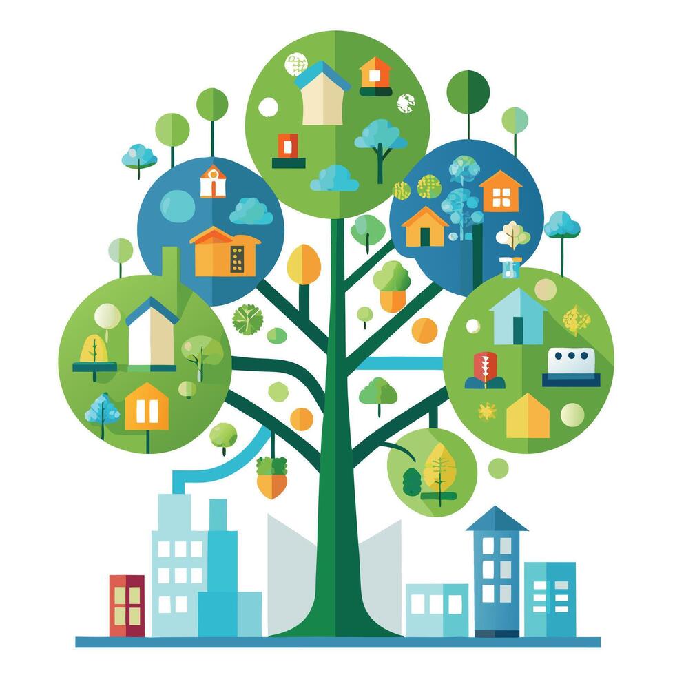 Architecture Tree Flat Urban Design vector