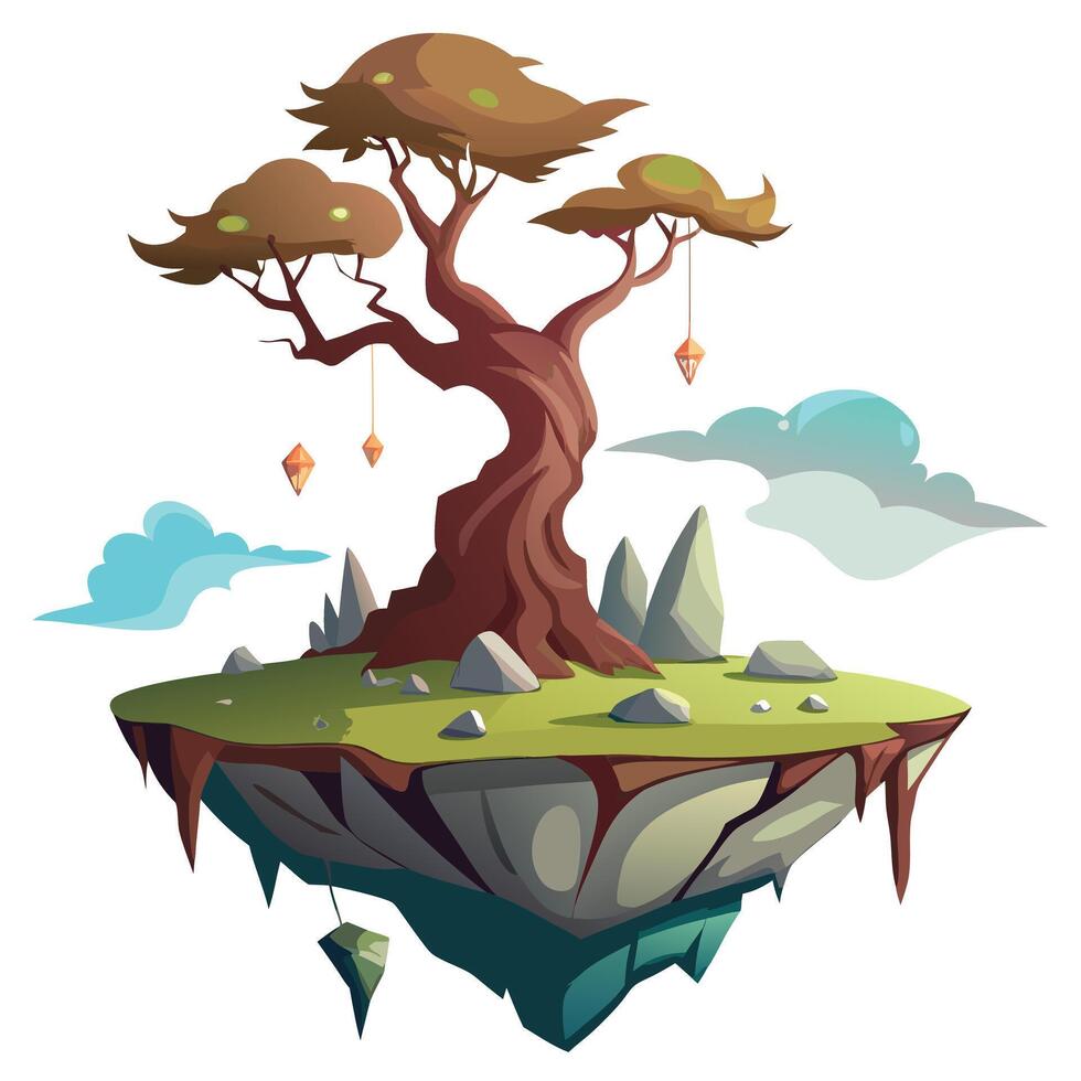 Fantasy Island Tree Floating Style vector