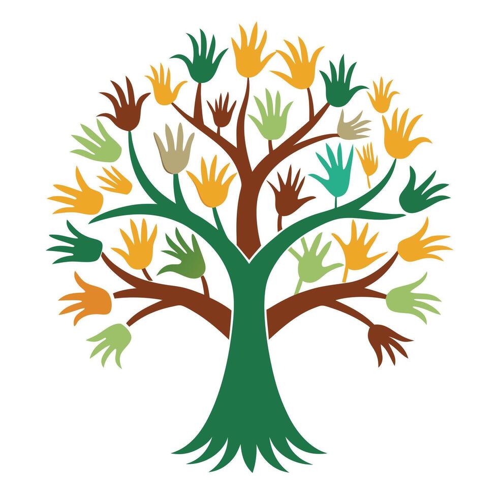 Creative tree artwork shaped like a hand conveying a message of environmental awareness vector