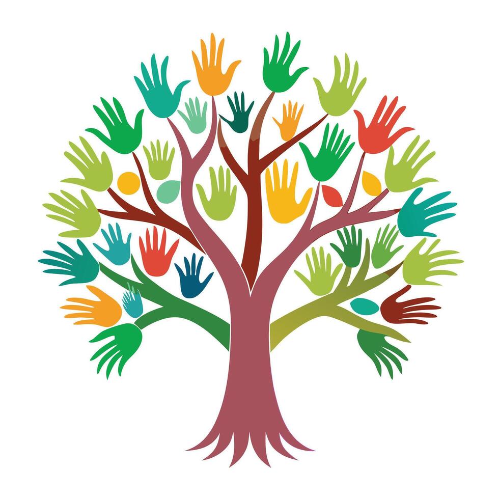 Creative tree illustration featuring a hand-like structure representing our connection to nature vector