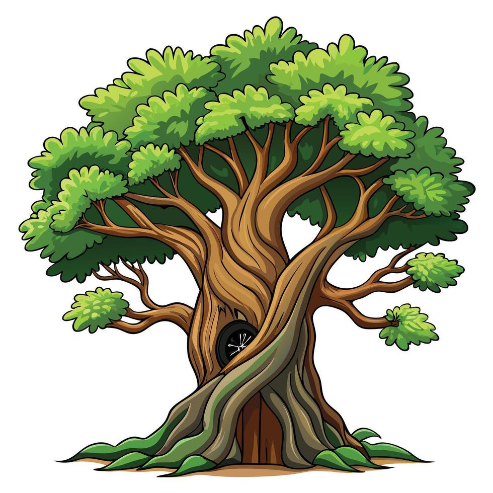 Unique tree graphic of a hollow trunk standing tall in a serene woodland environment vector