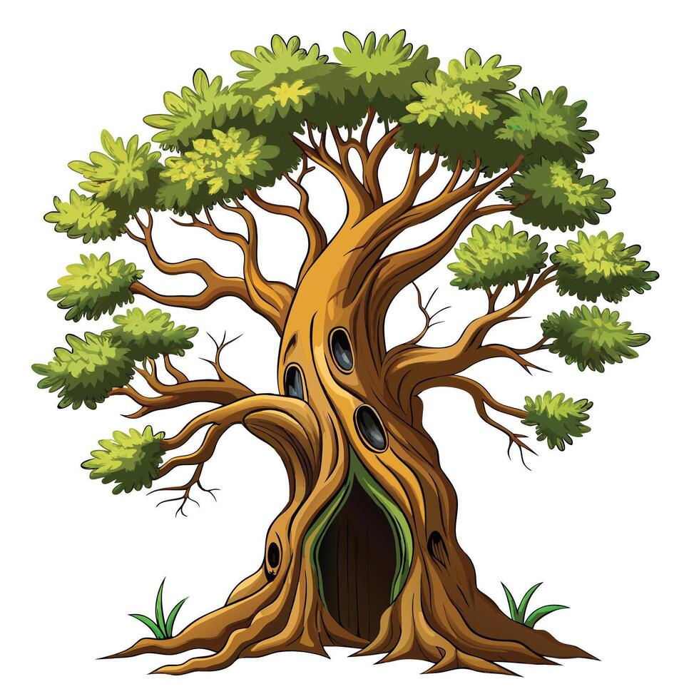 Artistic tree artwork featuring a hollow trunk as a symbol of resilience in nature vector