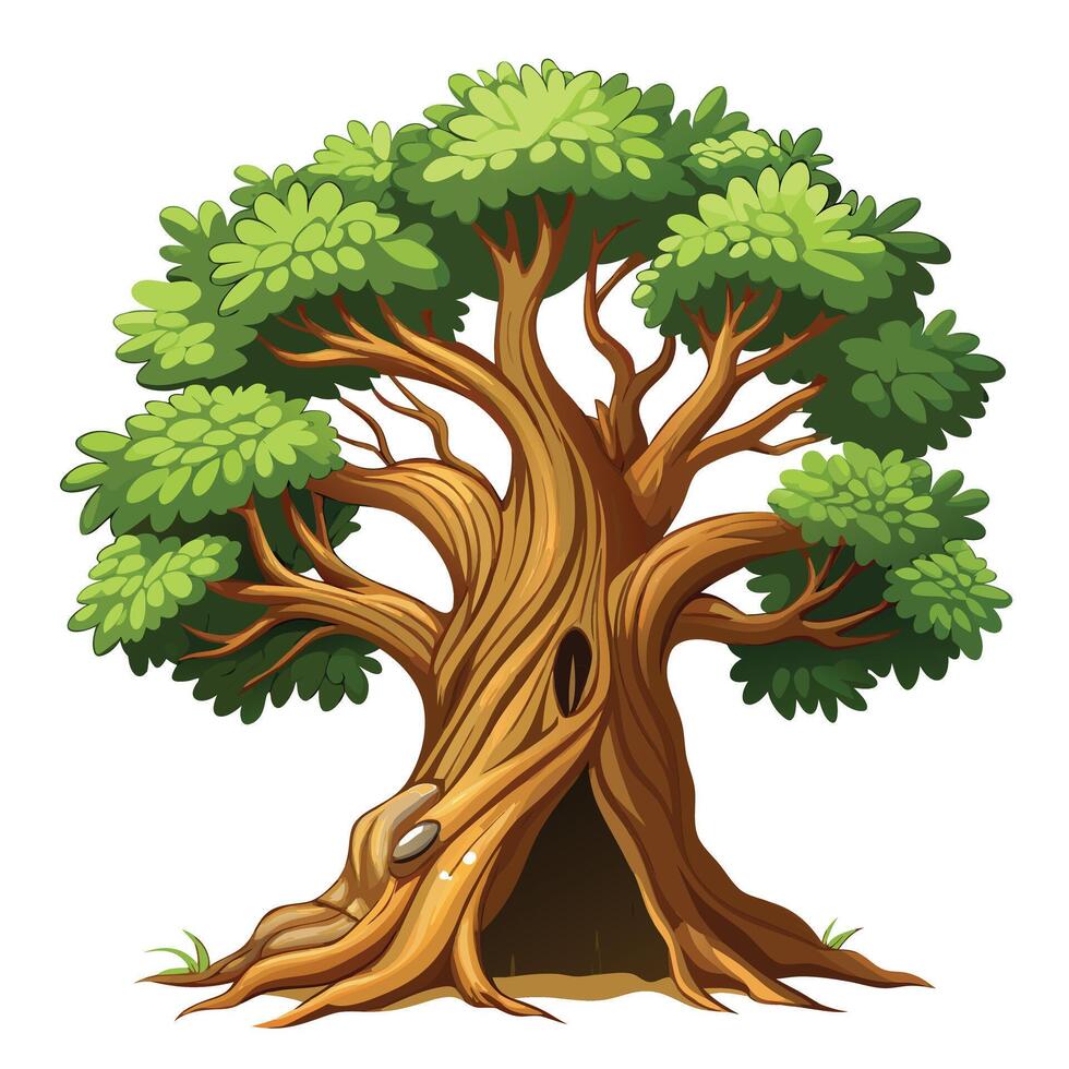 Detailed tree illustration of a hollow trunk in a natural forest setting vector