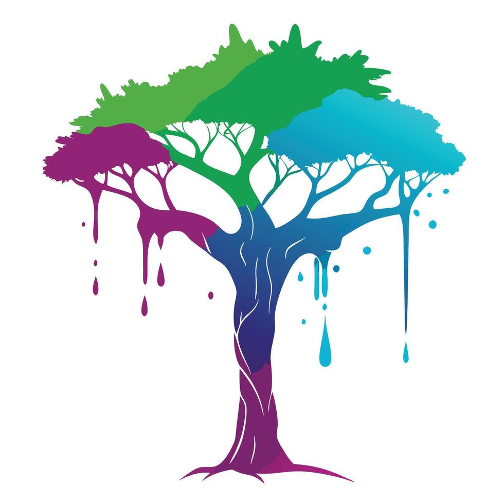 Artistic tree design formed by expressive ink splashes in a fluid and dynamic style vector