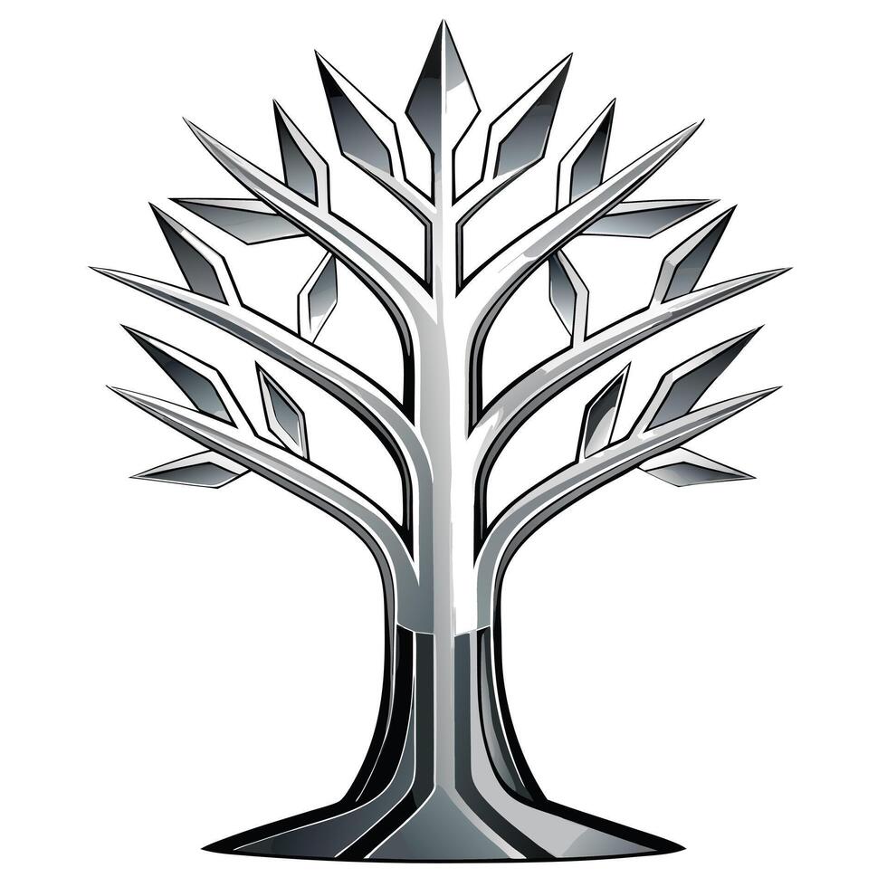 Unique tree artwork featuring a bare metallic structure without leaves in a stark winter scene vector