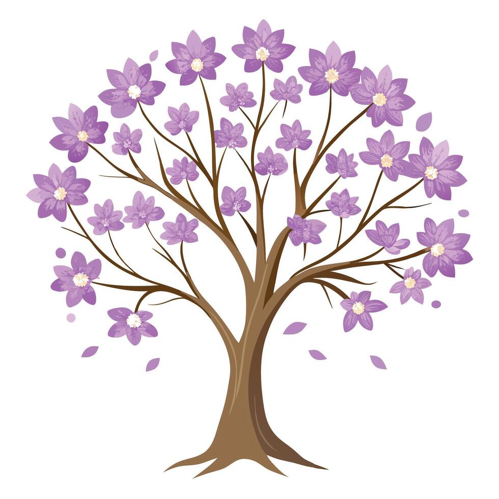 Serene tree artwork with lavender hued leaves and flowers creating a relaxing visual vector