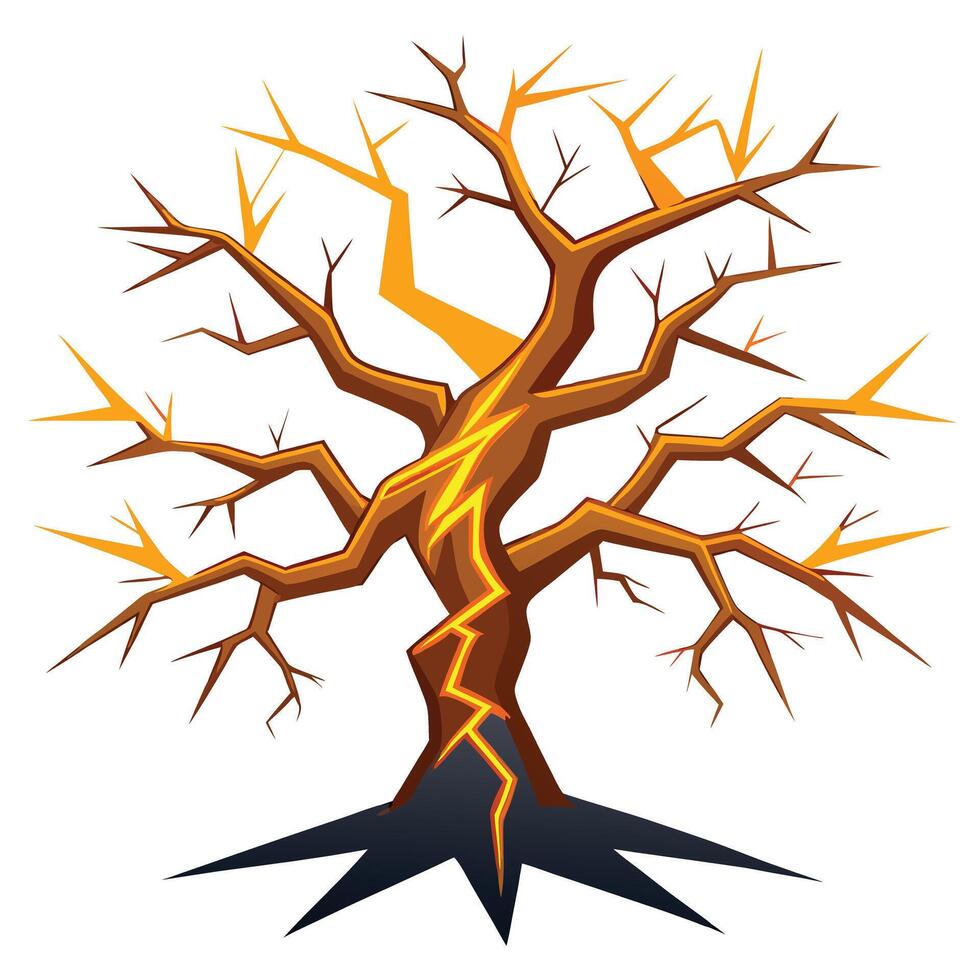 Dynamic tree design with a lightning bolt illuminating its form in a dramatic weather scene vector