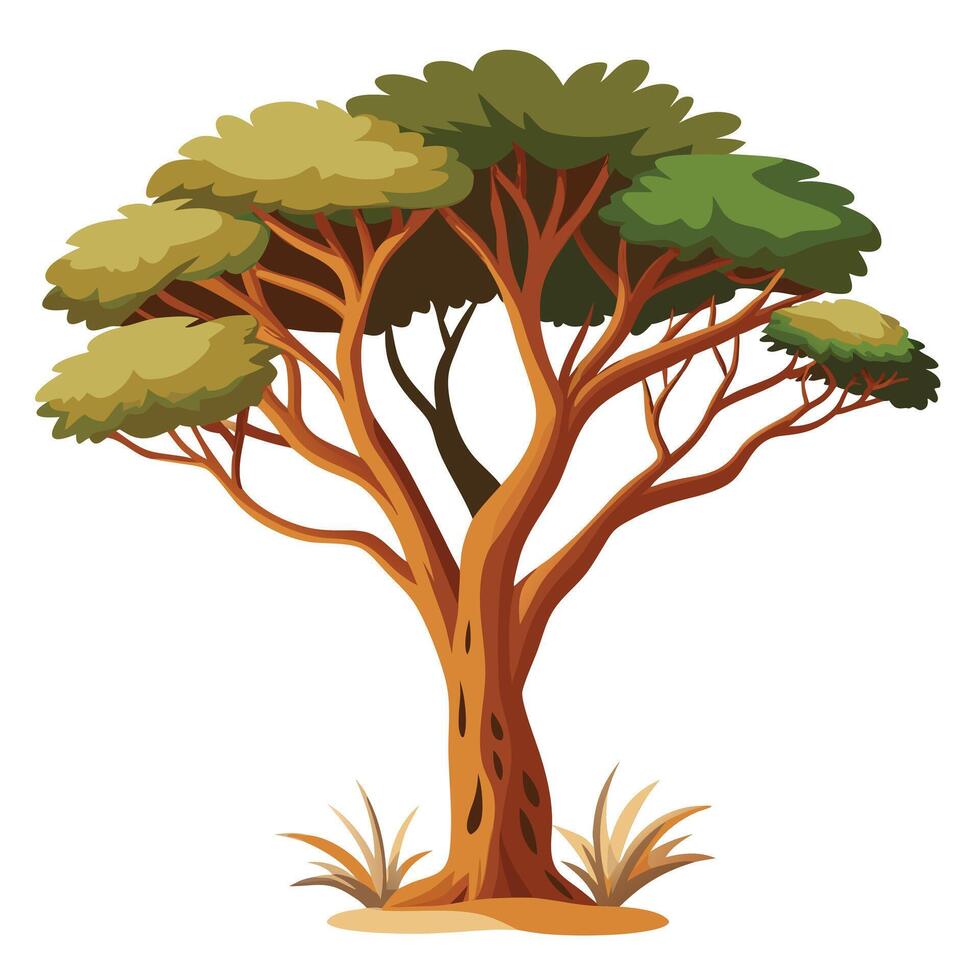 Striking tree design in a barren desert landscape under a vast open sky vector