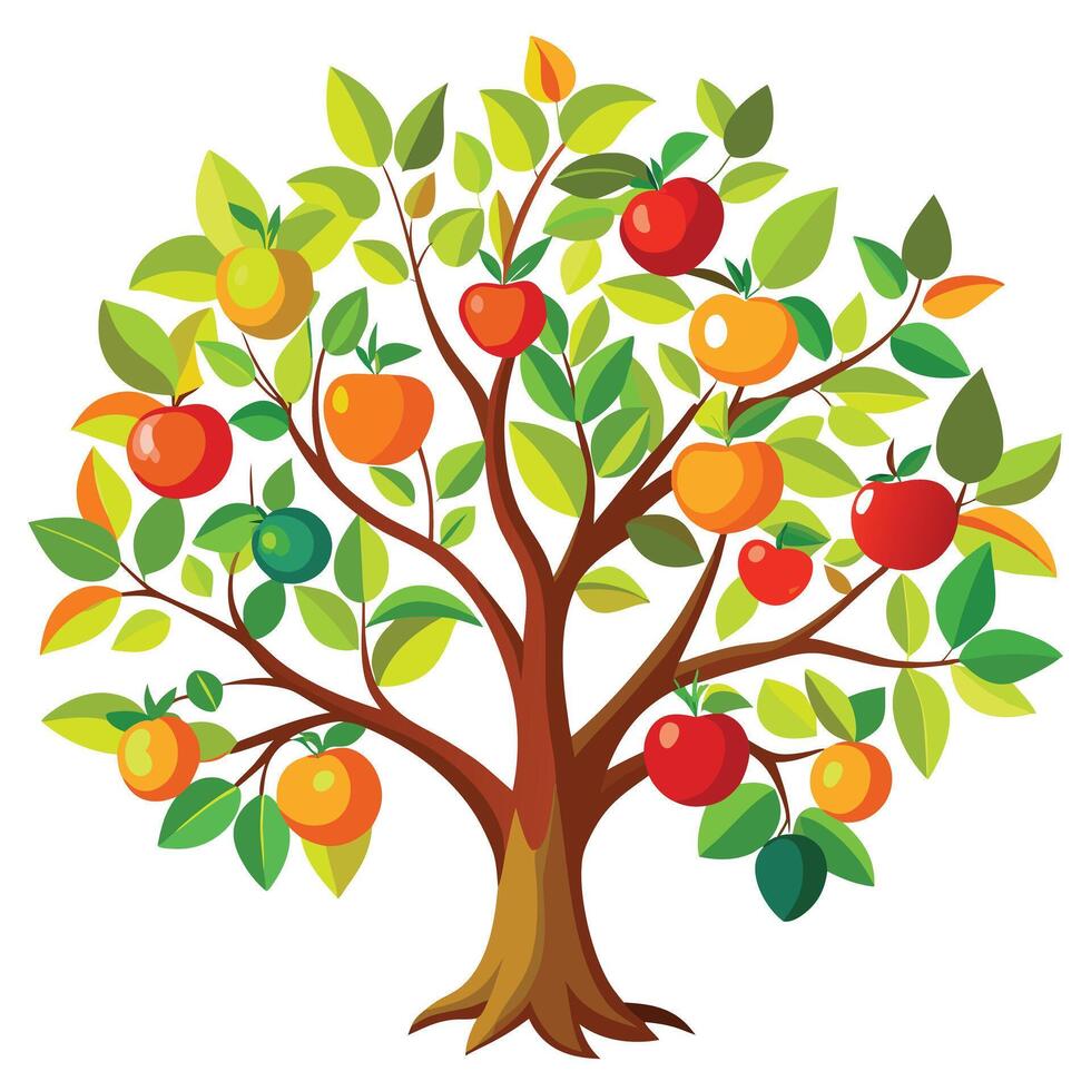Abundant tree design laden with ripe fruits creating a visually rich and bountiful scene vector