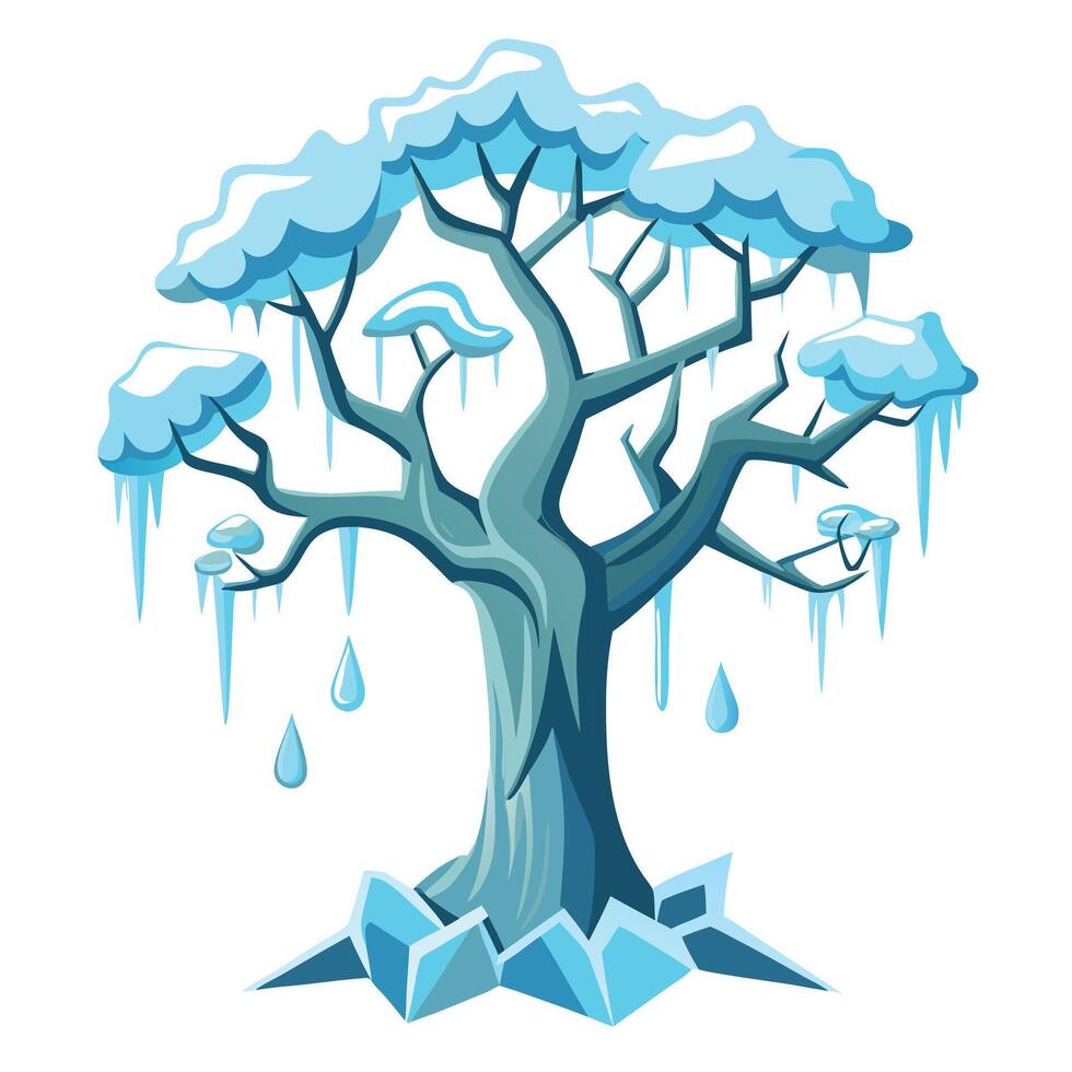 Artistic tree artwork with the canopy made of melting ice depicting ecological fragility vector