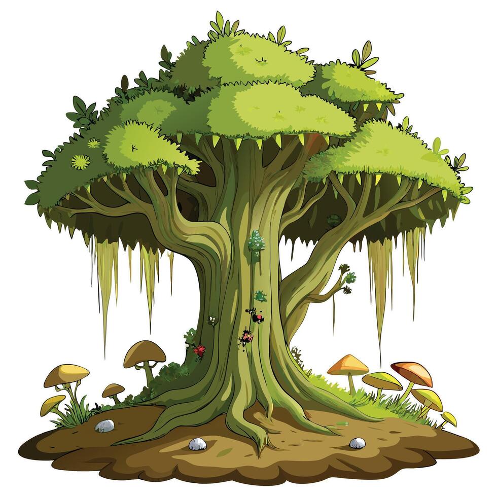 Green Tree Mossy Forest Art vector