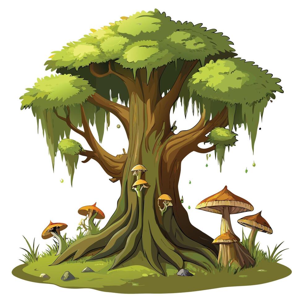 Mossy Forest Tree Detailed Generation vector