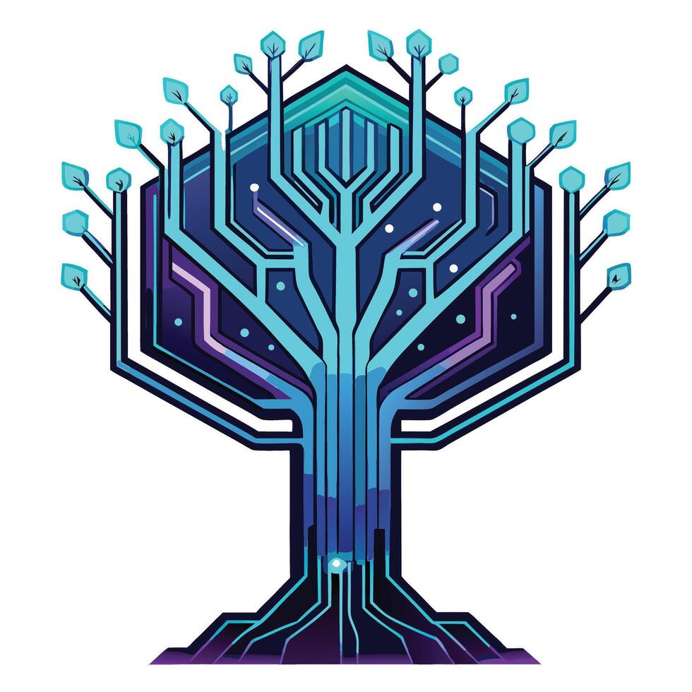 Neon Cyber Tree Futuristic Generation vector