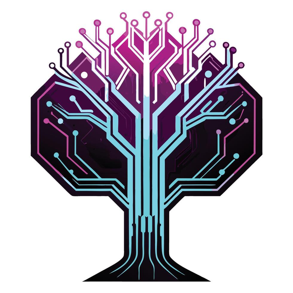 Designed Tree Neon Cyber vector